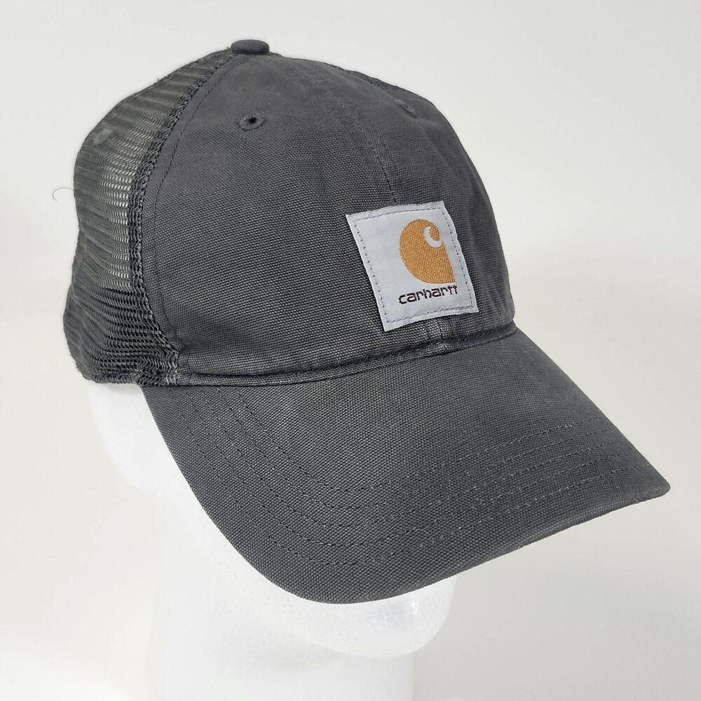 Carhartt Gray Canvas Mesh Workwear Jobsite Adjustable Snapback Baseball Hat Cap